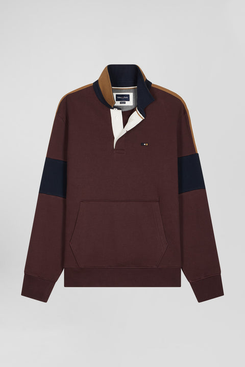 Relaxed burgundy cotton sweatshirt with rugby shirt collar - Image 2