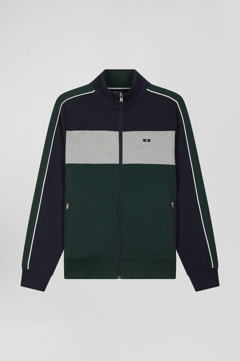 Regular green colorblock zipped cotton blend sweatshirt - Image 2