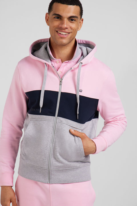 Regular pink colorblock zipped cotton hoodie - Image 3