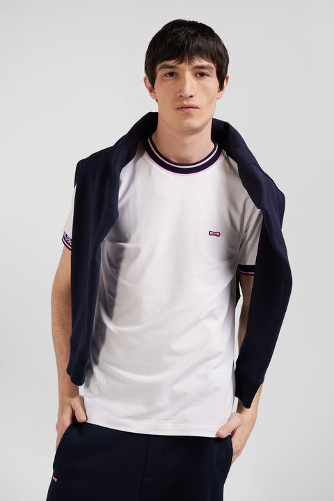 Slim white short-sleeved cotton T-shirt with Eden Park ribs - Image 3