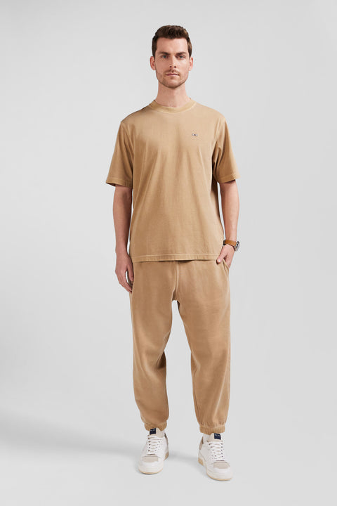 Unisex short-sleeved T-shirt in plain hazelnut overdyed cotton, Oversized cut - Image 1