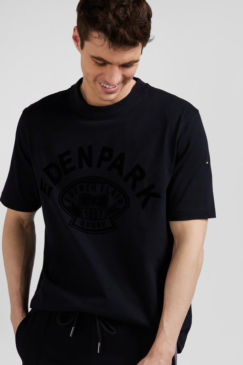 Oversize black short-sleeved cotton T-shirt with Eden Park Rugby print - Image 3