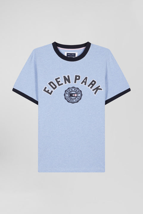 Oversize sky blue short-sleeved cotton T-shirt with Eden Park print - Image 2
