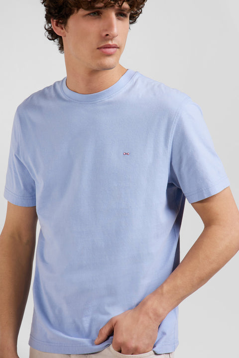 Regular sky blue short-sleeved cotton T-shirt with back patch - Image 3