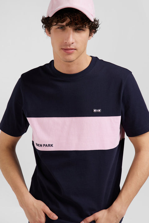 Regular navy and pink bicolor short-sleeved cotton T-shirt - Image 3