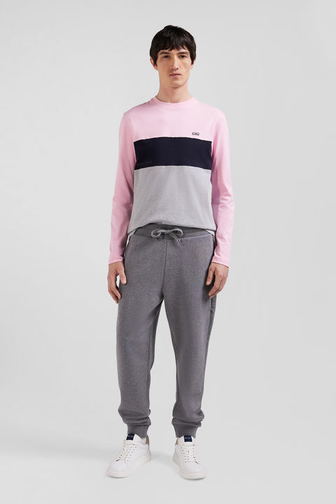 Regular pink colorblock long-sleeved cotton T-shirt - Image 1