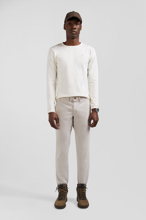 Slim ecru long-sleeved cotton T-shirt - Image 1