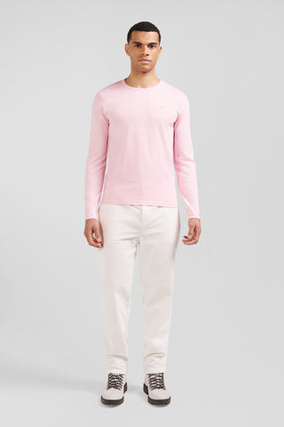 Slim pink long-sleeved cotton T-shirt
