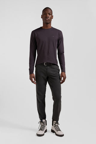 Long-sleeved T-shirt in dark brown Pima cotton, regular fit