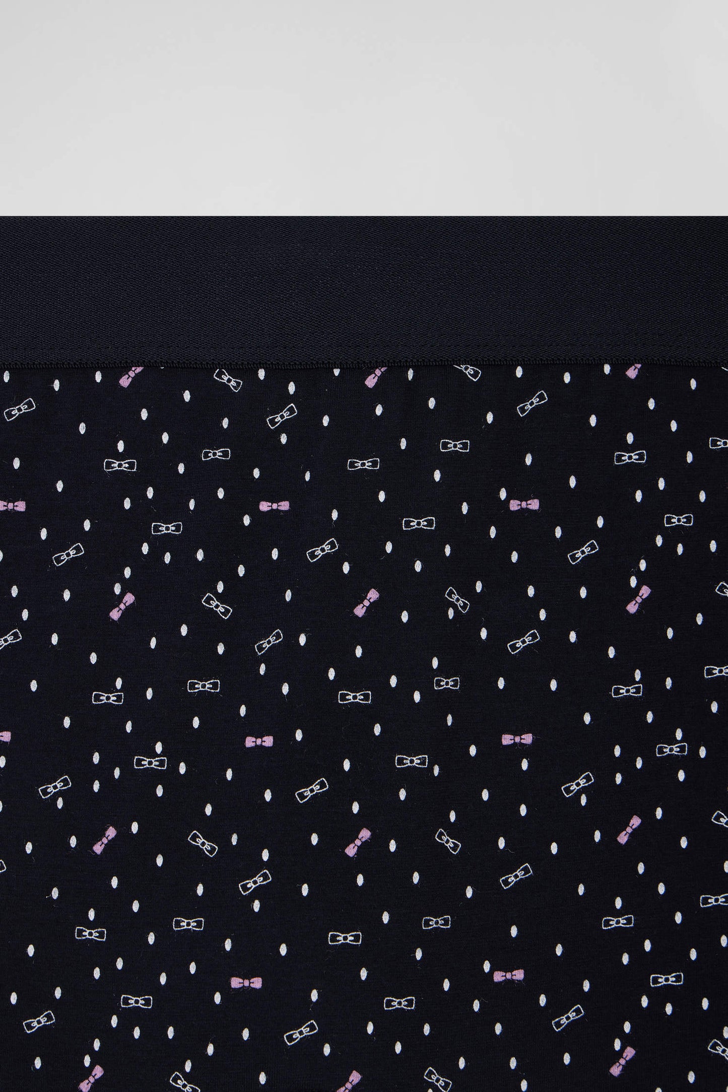Navy blue stretch cotton boxers with micro bow tie patterns