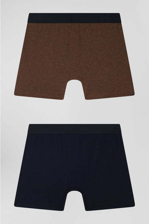 Set of 2 navy blue and brown stretch cotton boxers - Image 2