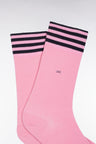 Pink stretch cotton blend socks with striped trim