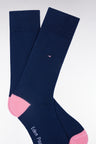 Navy stretch cotton blend socks with pink reinforcements
