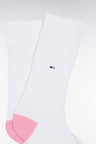 White cotton blend socks with pink reinforcements