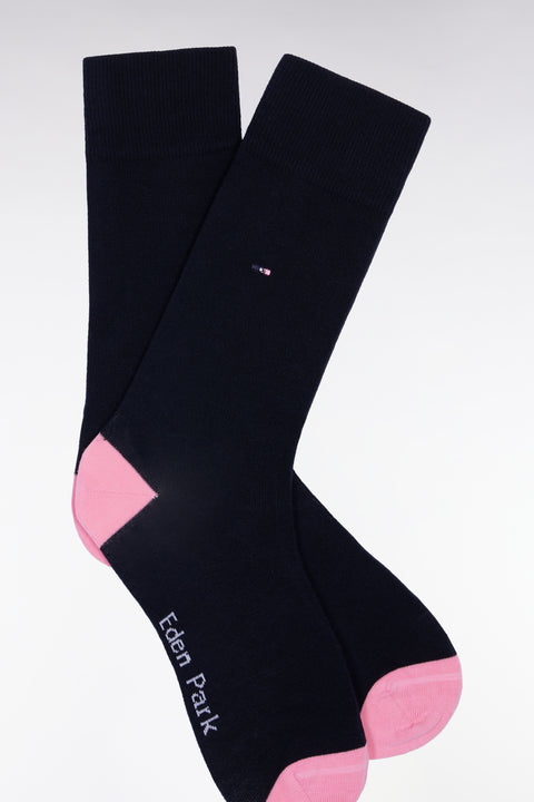Navy cotton blend socks with pink reinforcements - Image 2