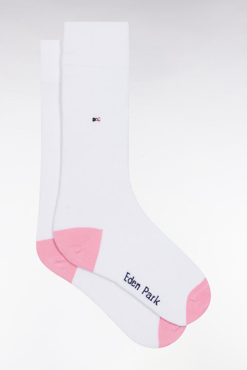 White cotton blend socks with pink reinforcements - Image 1