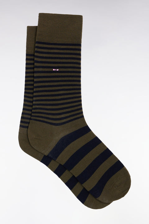 Chaussettes rayées en coton mélangé kaki - Image 1