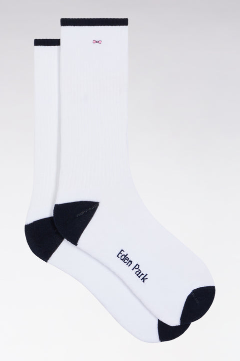 White cotton blend socks with navy reinforcements - Image 1