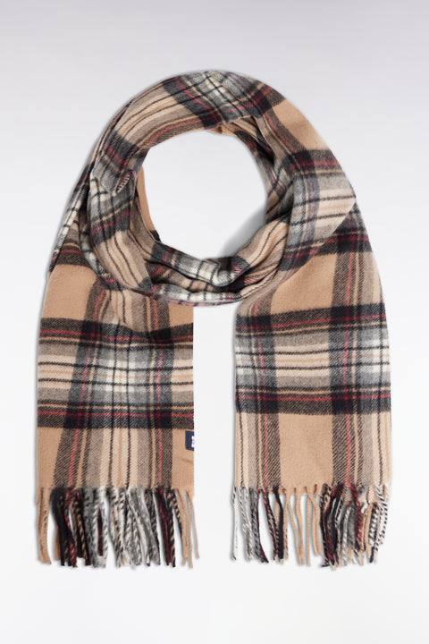 Virgin wool scarf with camel tartan pattern - Image 1