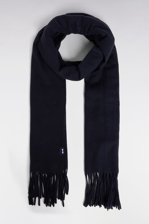 Navy virgin wool fringed scarf - Image 1