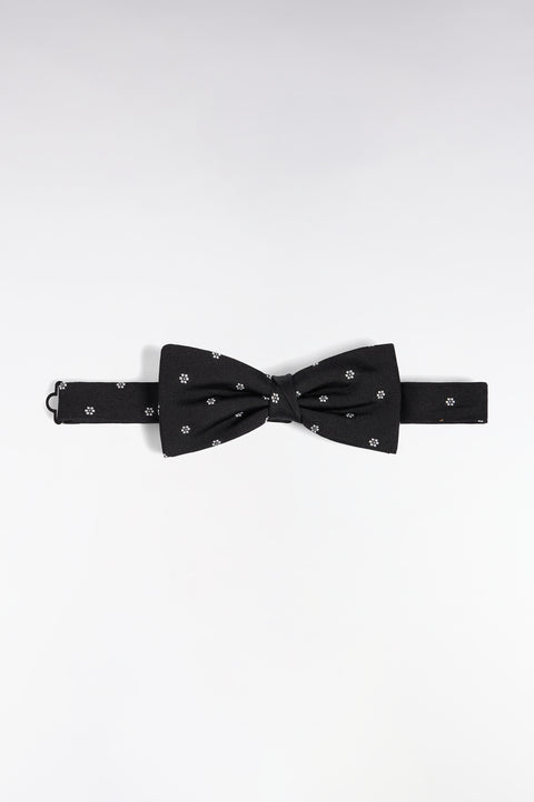 Black silk bow tie with flower micropatterns - Image 1