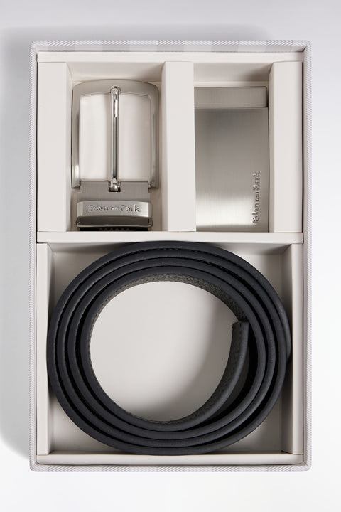 Reversible leather belt case with silver-plated buckles - Image 2