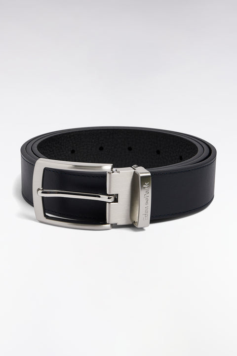 Reversible leather belt case with silver-plated buckles - Image 1