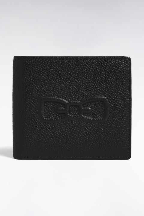 Italian wallet in black grained leather - Image 1