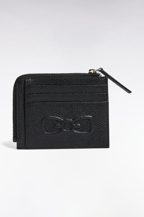 Zipped card holder in black grained leather - Image 3