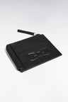 Zipped card holder in black grained leather