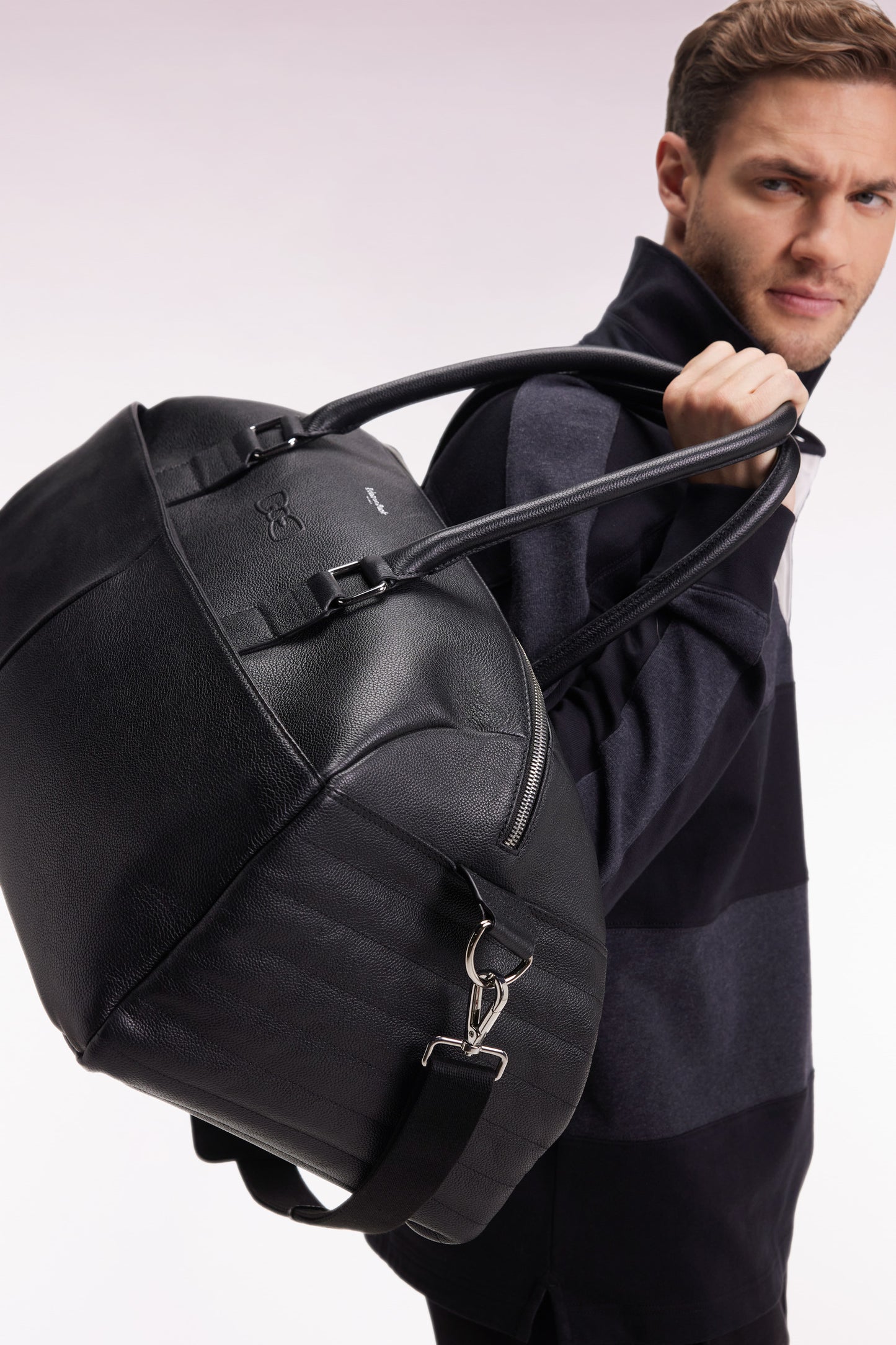Black grained leather travel bag