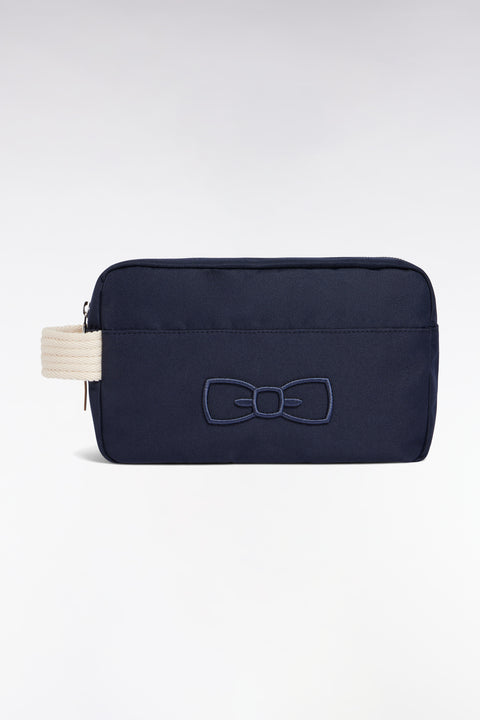 Toiletry bag in navy canvas with bow tie embroidery - Image 1