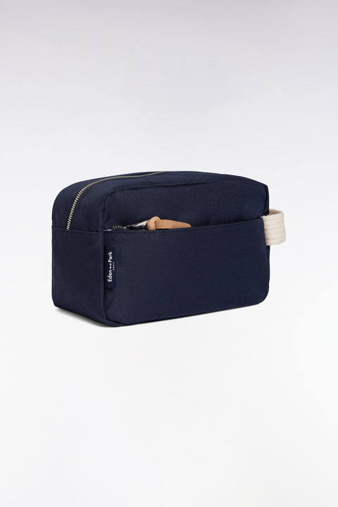 Toiletry bag in navy canvas with bow tie embroidery - Image 2