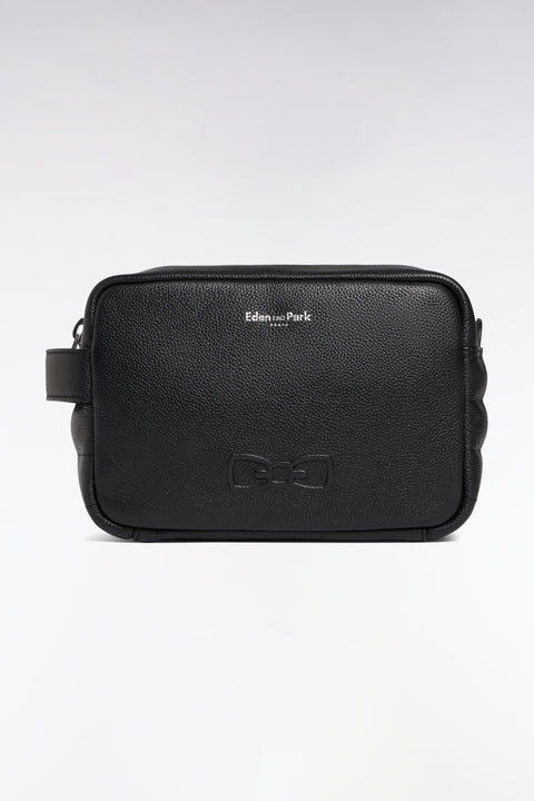 Black grained leather toiletry bag - Image 1