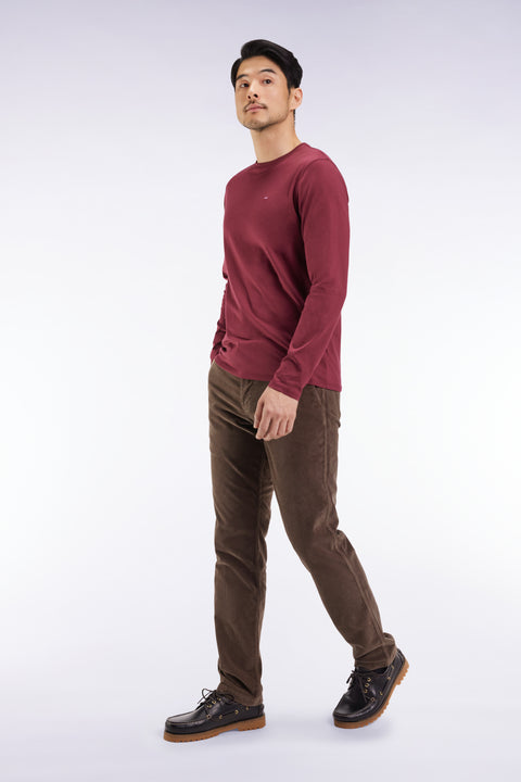 Pleatless chino pants in khaki stretch velvet - Image 1