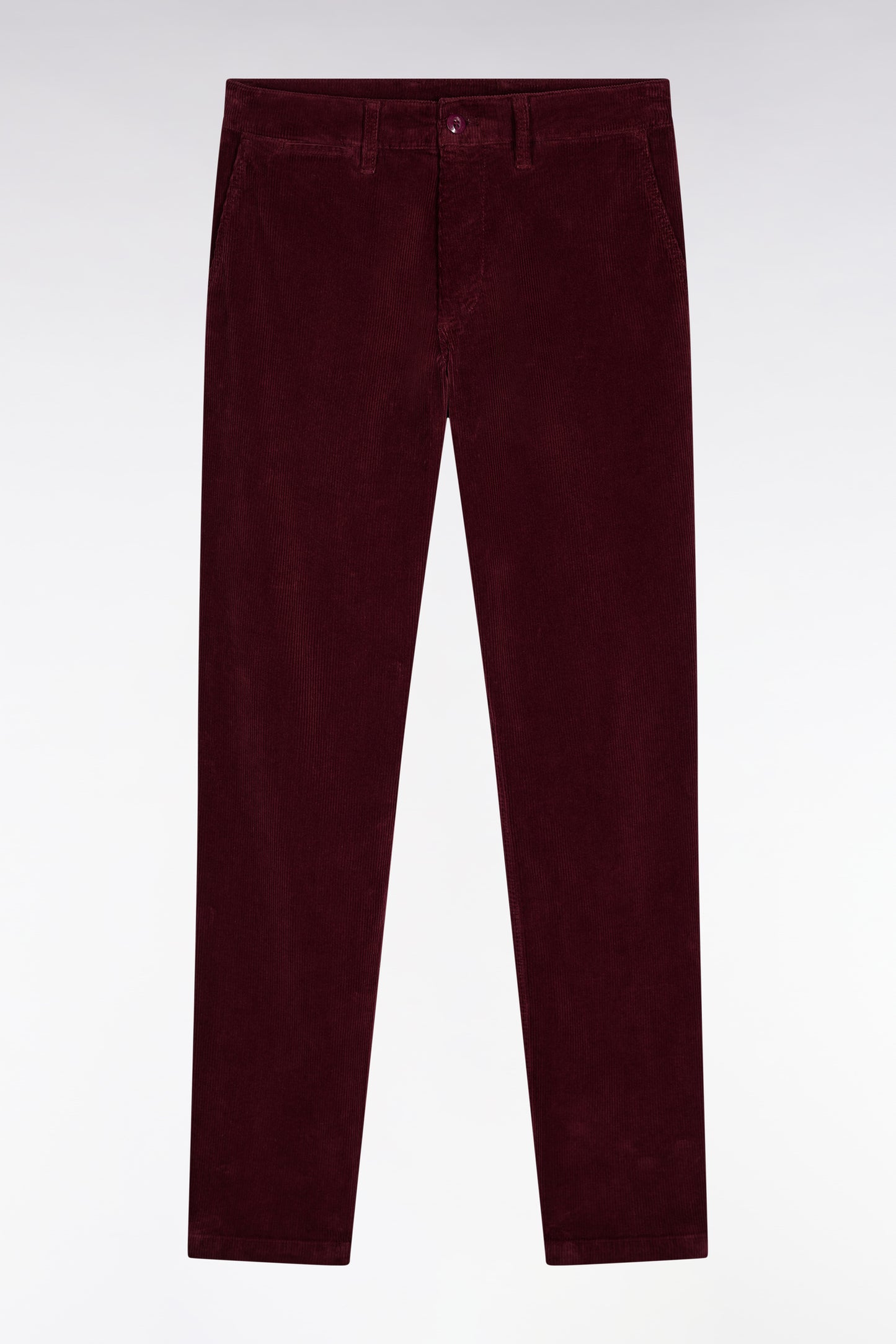 Pleatless chino pants in navy stretch velvet