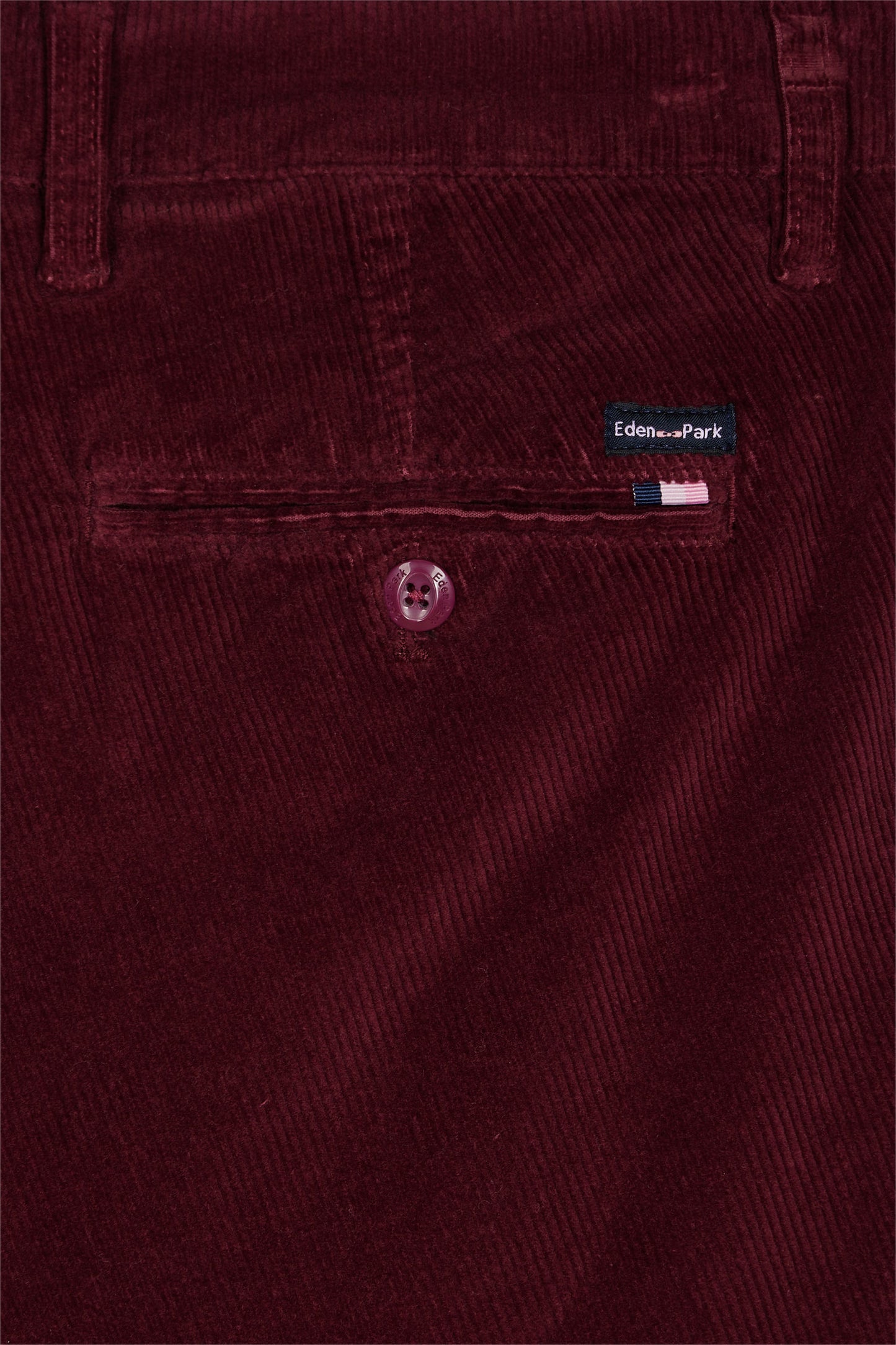 Pleatless chino pants in navy stretch velvet