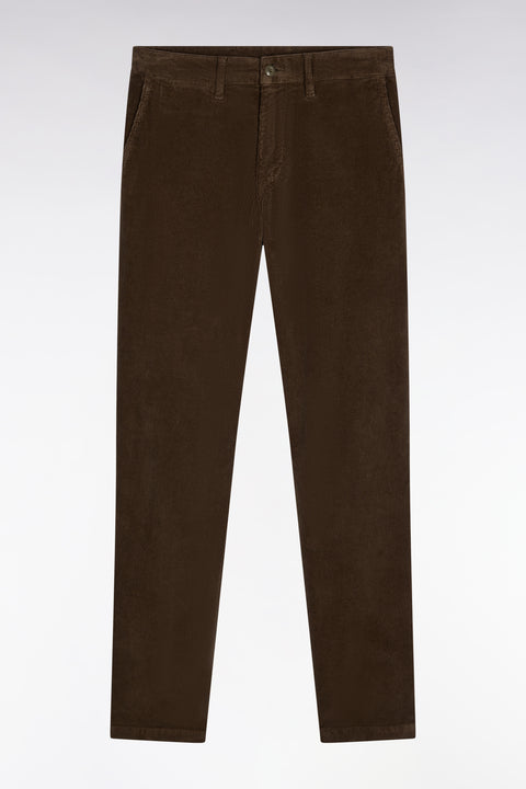 Pleatless chino pants in khaki stretch velvet - Image 2