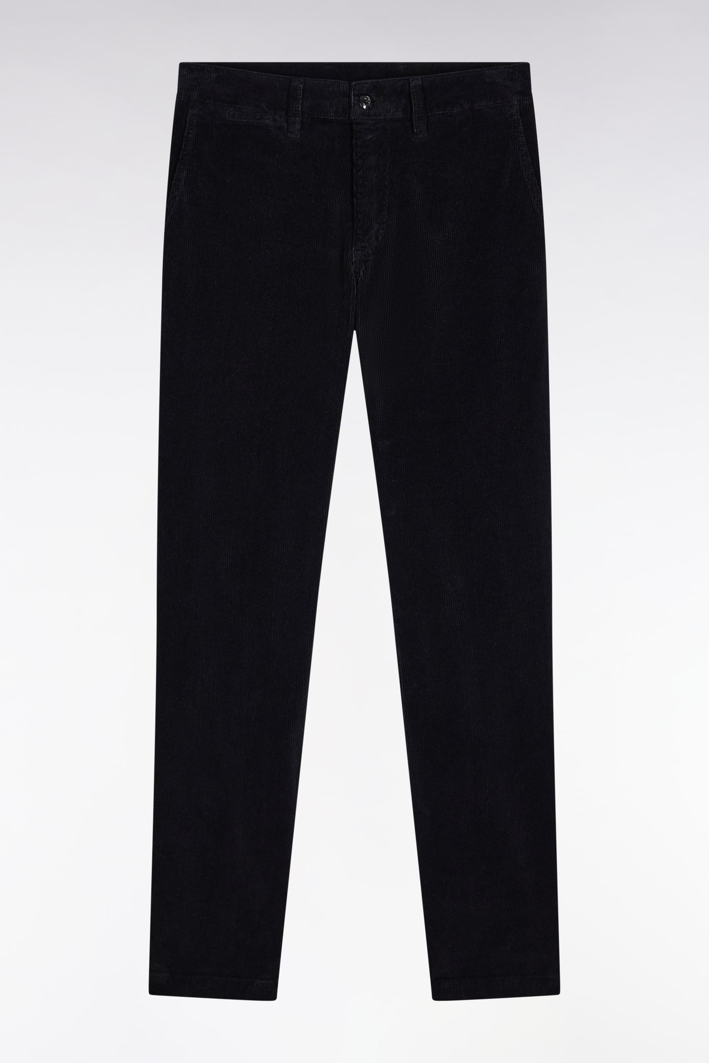 Pleatless chino pants in black stretch velvet