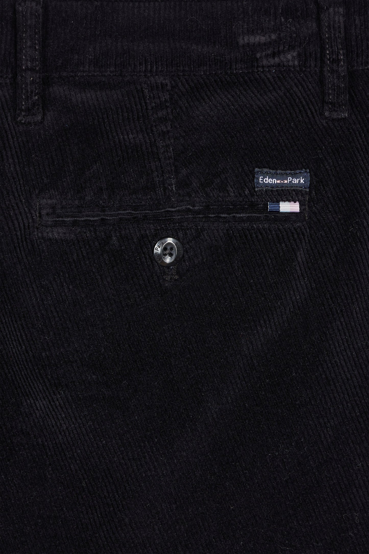 Pleatless chino pants in black stretch velvet