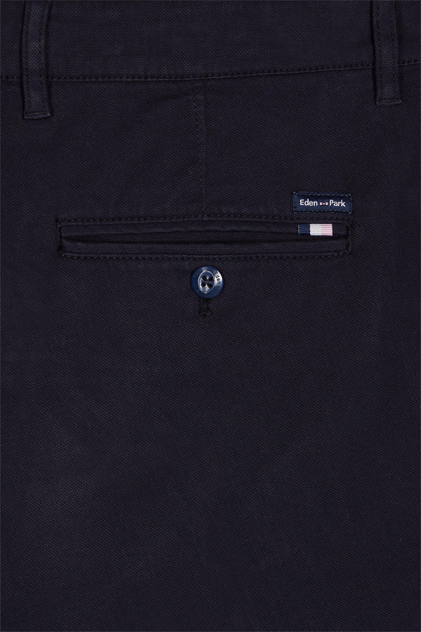 Pleatless chino pants in navy stretch piqué cotton
