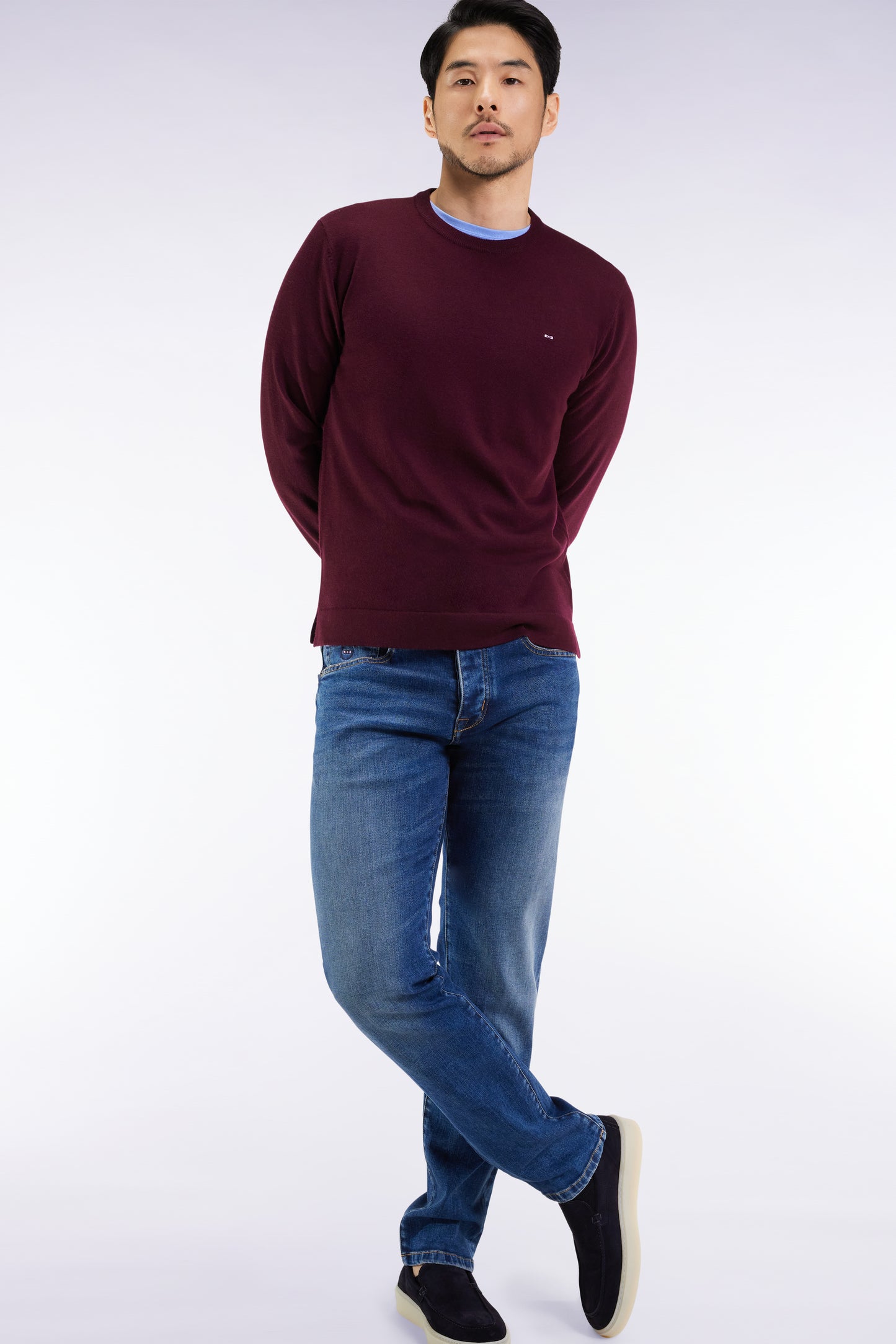 Blue stretch denim 5-pocket regular fit jeans