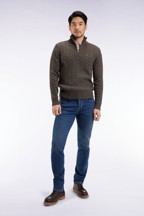 5-pocket stretch denim jeans in blue Pima cotton with slim fit - Image 1