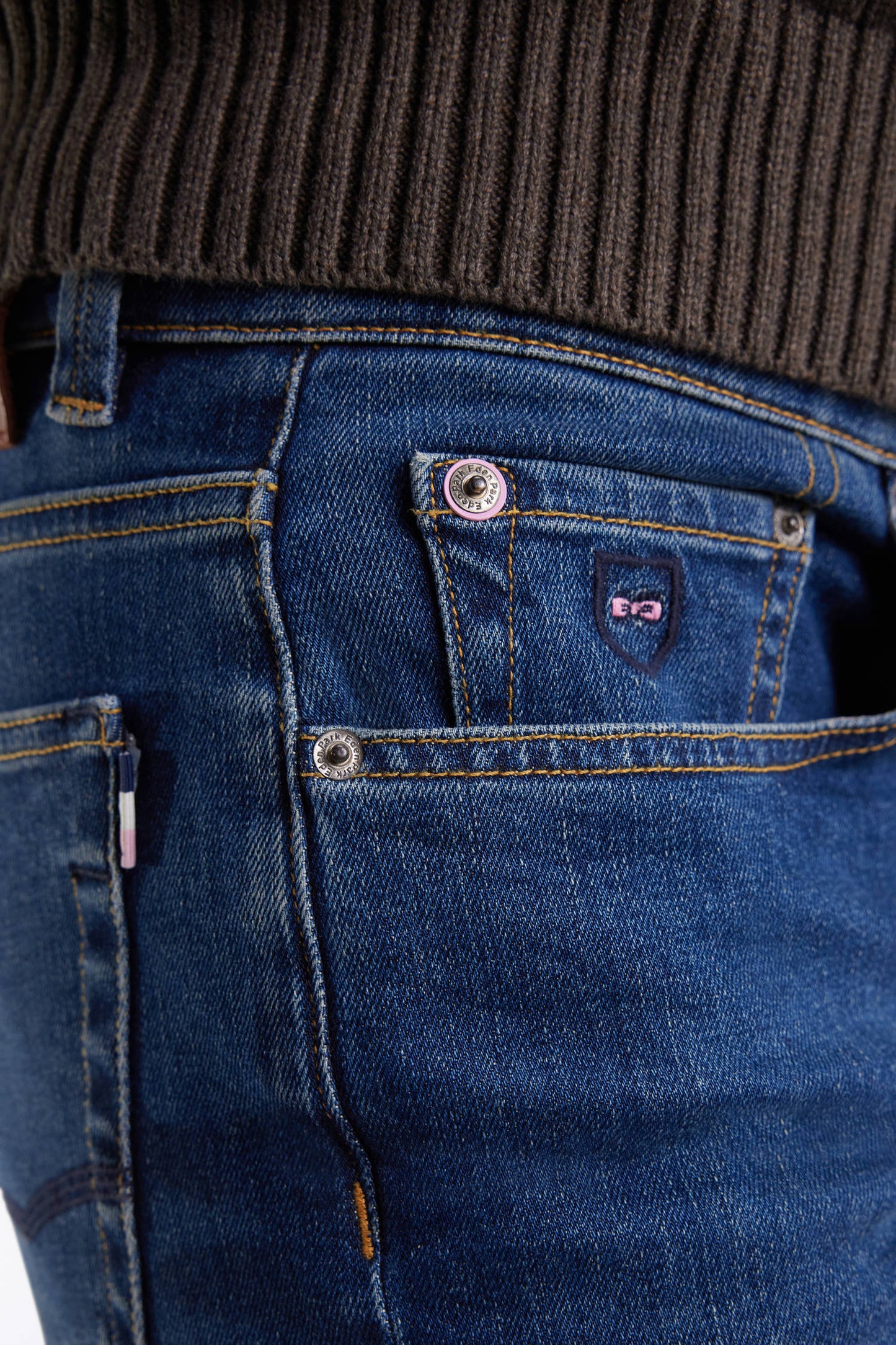 Jean 5 poches en denim stretch de coton Pima bleu coupe Slim