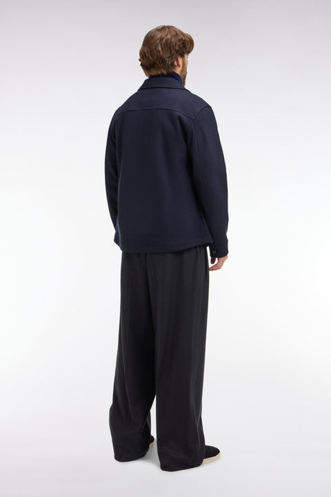 Pantalon large à pinces avec laine et cachemire bleu marine - Image 3