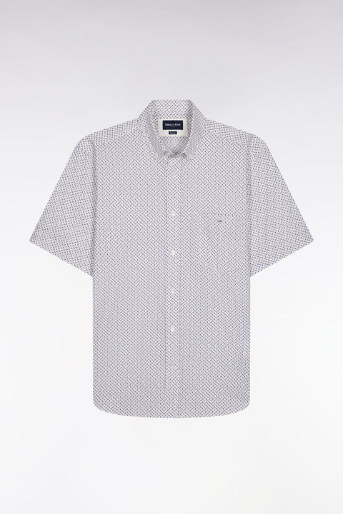 Short-sleeved ecru shirt with micro-patterns, straight cut - Image 1
