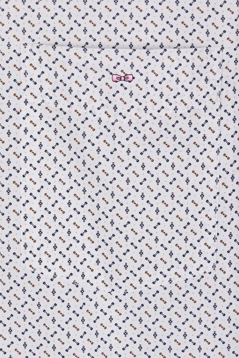 Short-sleeved ecru shirt with micro-patterns, straight cut - Image 2