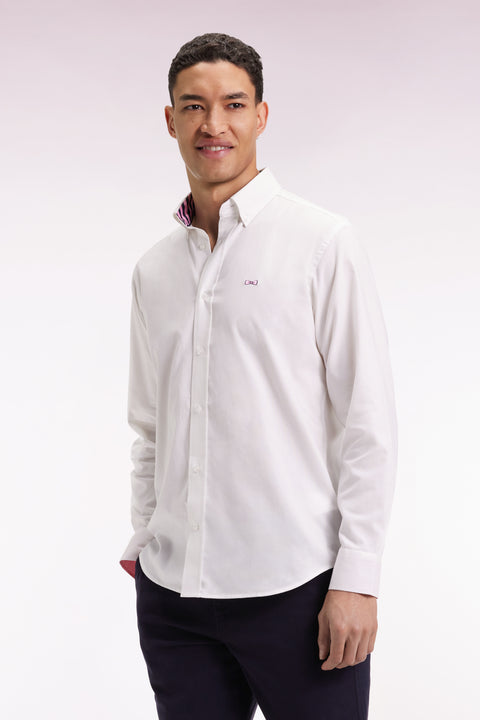 White cotton pinpoint shirt embroidery 10 back straight cut - Image 1