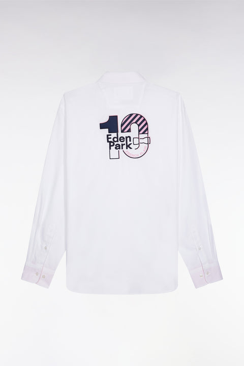 White cotton pinpoint shirt embroidery 10 back straight cut - Image 2