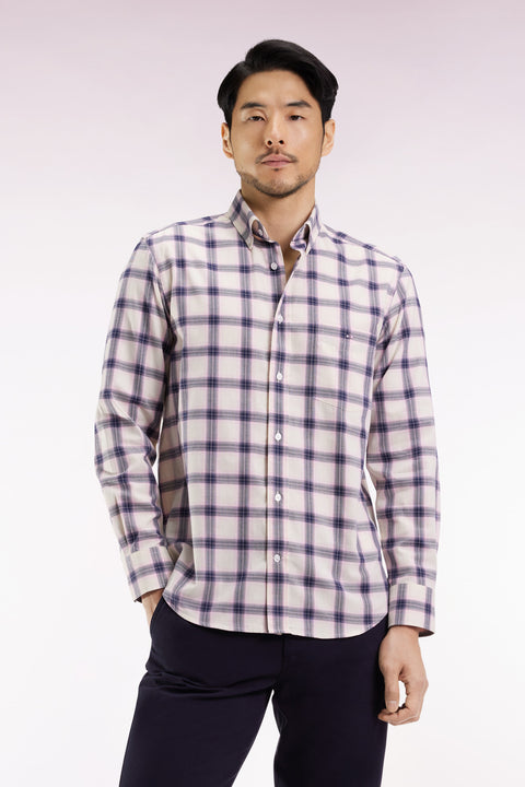 Pink cotton check shirt, straight cut - Image 3